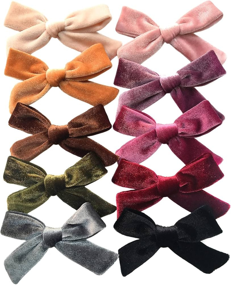 Fall Baby Girls Velvet Hair Bow Clips, 10pcs Boutique 4" Bow Hair Alligator Clips Accessories for... | Amazon (US)