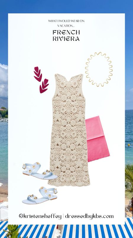 The perfect vacation outfit for the beach or sight seeing! I love a fun crochet cover up and sandals. The wrap makes it fun to wear at night to have your shoulders covered in case it’s chilly! I wish I was going to the French Riviera this summer but baby is due any day now and I can’t wait! 

#LTKstyletip #LTKSeasonal #LTKtravel