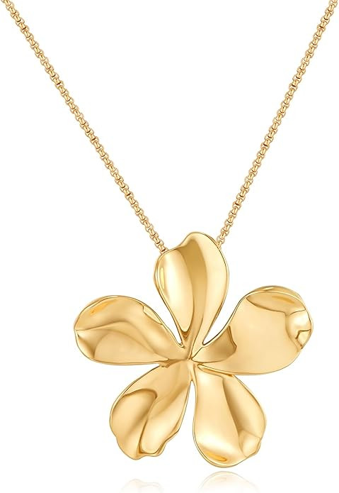 CLASSYZINT Shiny Gold Flower Statement Necklace For Women, Chunky Collar Necklace | Gold Floral B... | Amazon (US)
