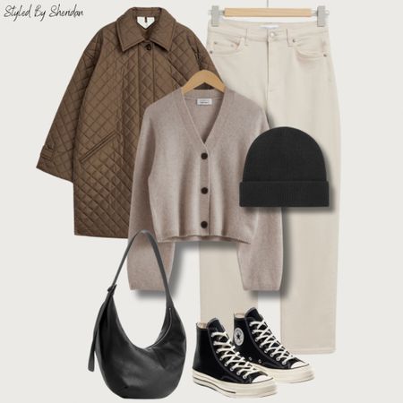 Styling ivory jeans for A/W 🤍 

Quilted brown coat, beige cardigan, black beanie hat, high top classic converse & a black leather crossbody bag 

#LTKeurope #LTKSeasonal #LTKstyletip