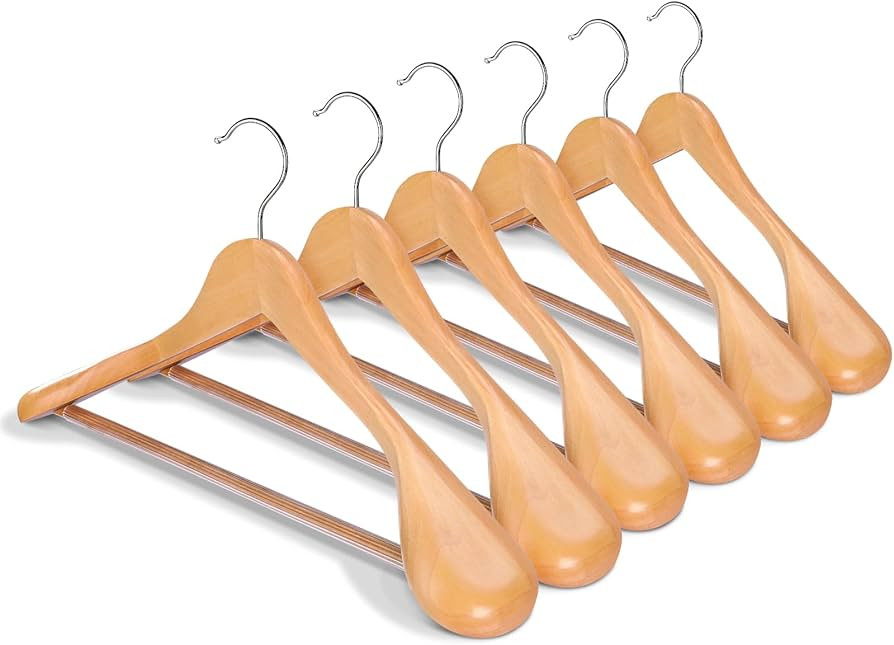 HOUSE DAY Wide Shoulder Wooden Hangers, Suit Hangers with Non Slip Pants Bar, Smooth Finish 360°... | Amazon (US)