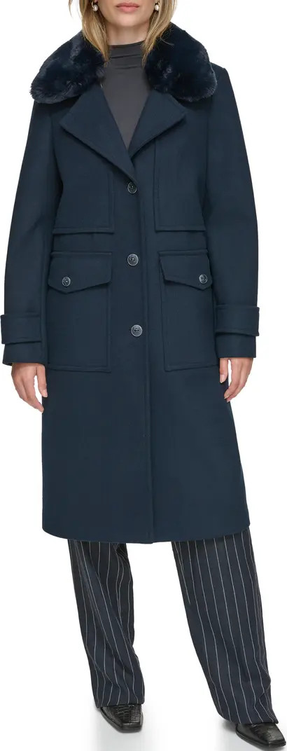 Faux Fur Collar Wool Blend Coat | Nordstrom Rack