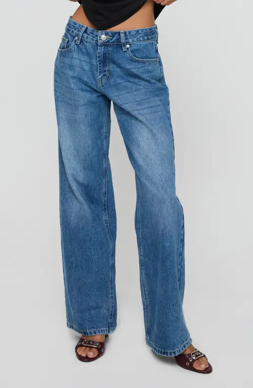 Princess Polly Serenitia Relaxed Straight Leg Jeans in Mid Blue Wash at Nordstrom, Size 0 | Nordstrom