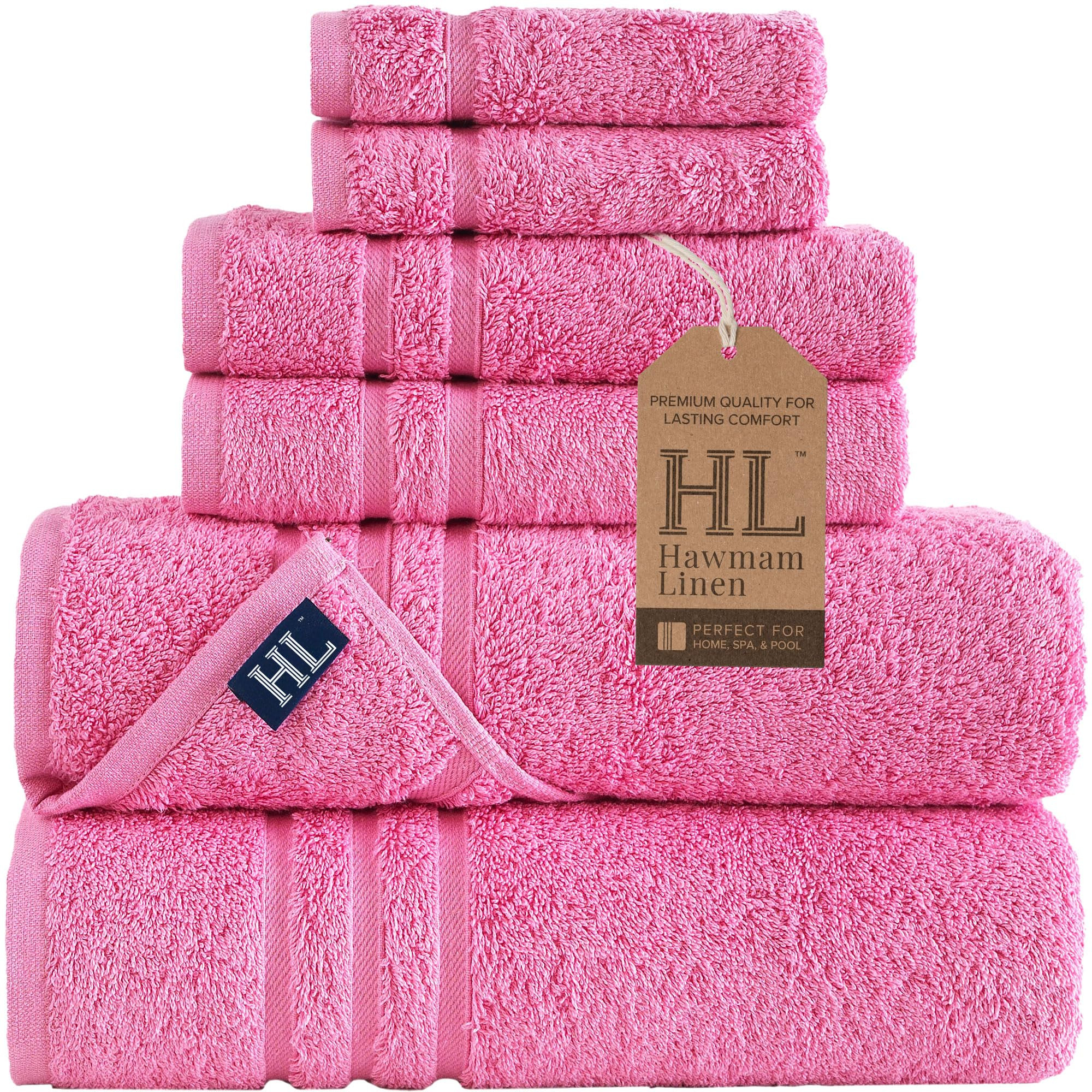 Hawmam Linen Pink 6 Piece Bath Towels Set for Bathroom Original Turkish Cotton Soft, Absorbent an... | Amazon (US)