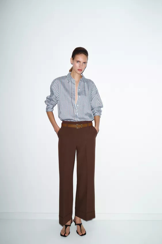 TROUSERS WITH TURN-UP CUFFS AND BELT | Zara UK
