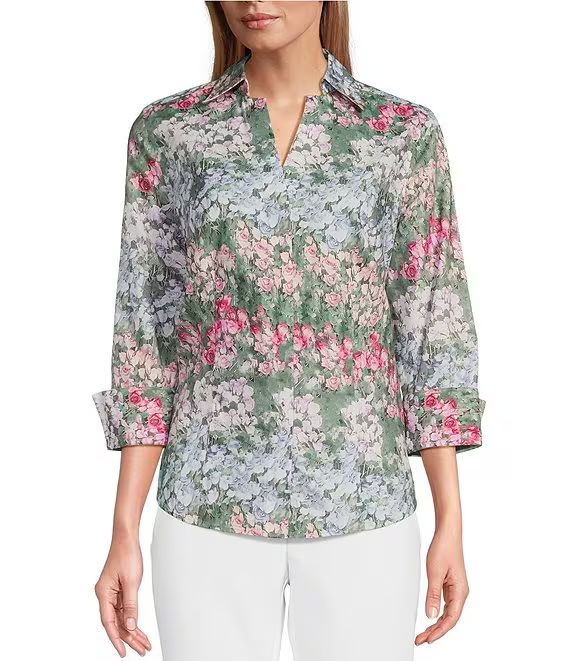 Investments Taylor Gold Label Non-Iron Wild Floral 3/4 Sleeve Button Front Shirt | Dillard's | Dillard's