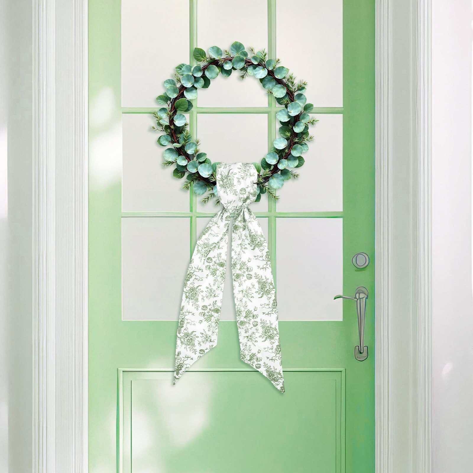 Whaline 2Pcs Green Flower Wreath Sash for Front Door Chinoiserie Floral Garland Ribbon for Holida... | Amazon (US)
