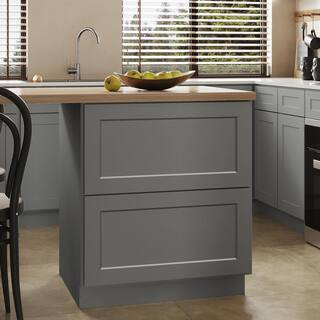 30 in. W x 24 in. D x 34.5 in. H in Shaker Grey Plywood Ready to Assemble Kitchen Base Cabinet with 2 Drawers | The Home Depot