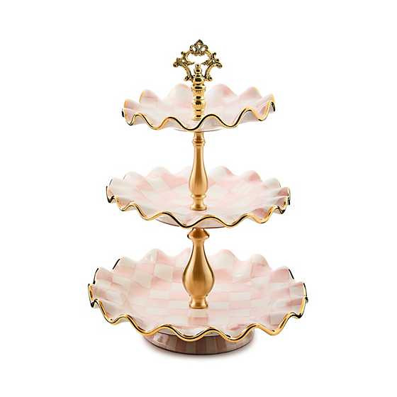 Rosy Check Ceramic Three Tier Sweet Stand | MacKenzie-Childs