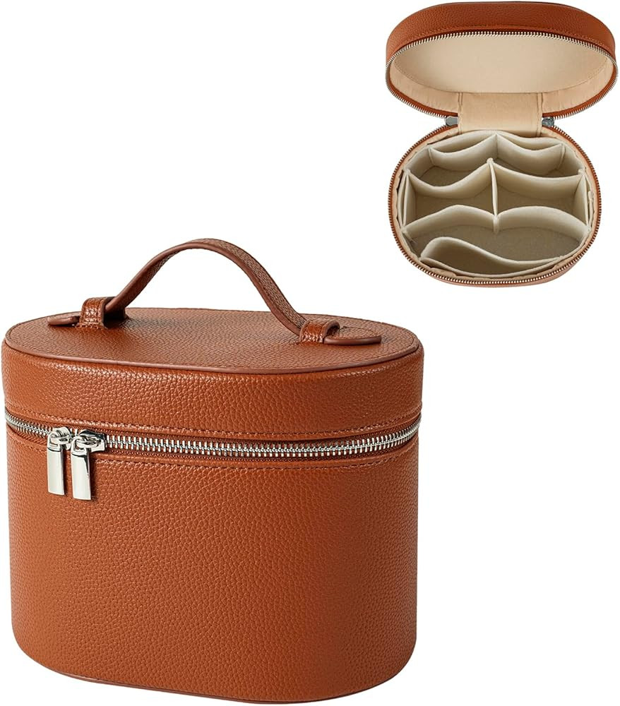 Aesthetic Makeup Bag, Travel Makeup Vanity Case with Divider and Handle, Waterproof PU Leather Co... | Amazon (US)