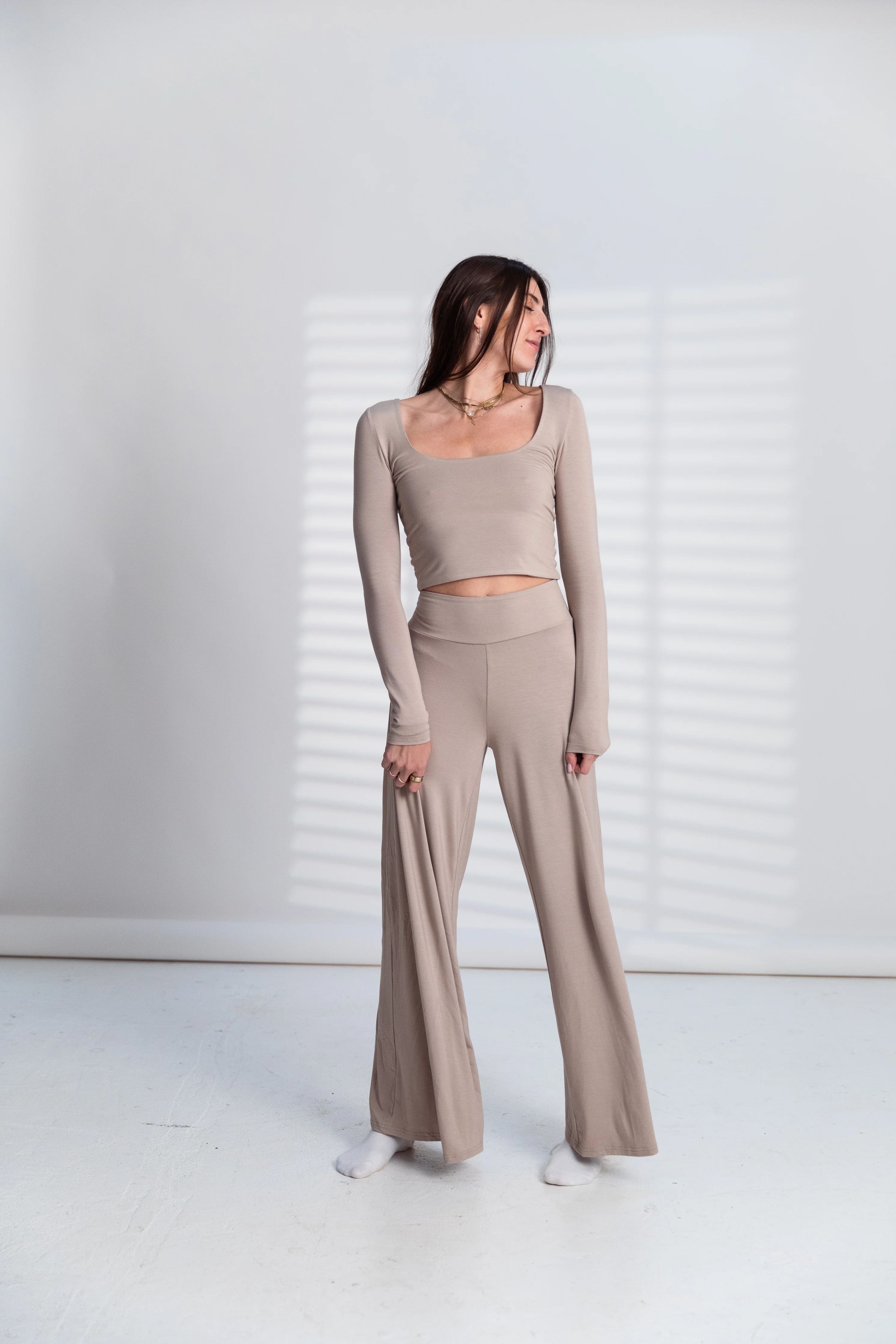 Butter Square Neck Long Sleeve in Latte | waverles