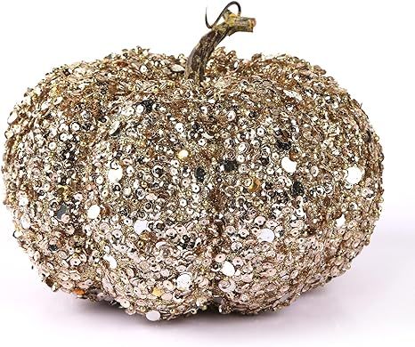 DomeStar Artificial Pumpkin, 8 Inches Gold Glitter Pumpkin Large Pumpkin Faux Pumpkin Foam Pumpki... | Amazon (US)