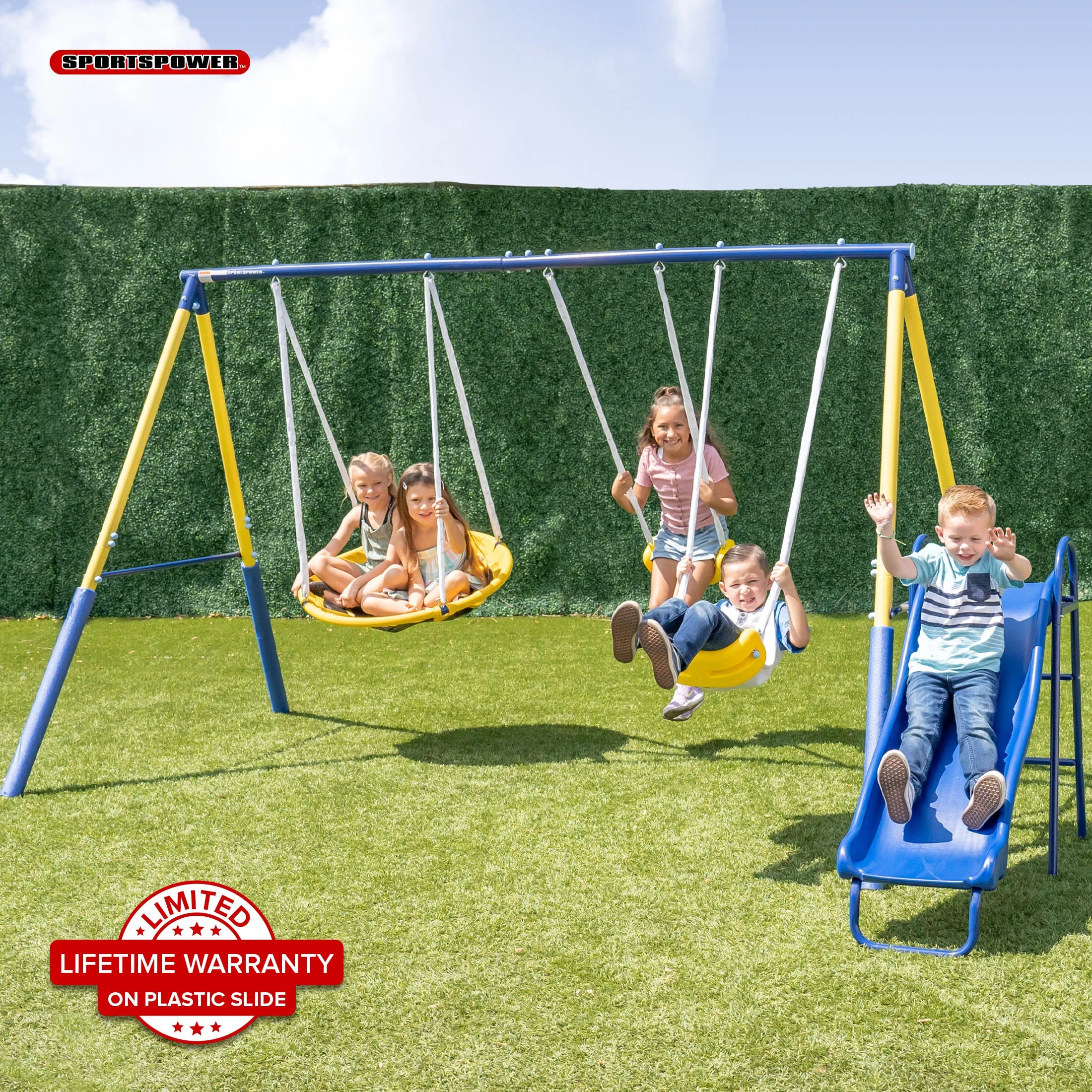 Sportspower Super Saucer Metal Swing Set with 2 Swings, Saucer Swing and a 1pc Heavy Duty Slide -... | Walmart (US)