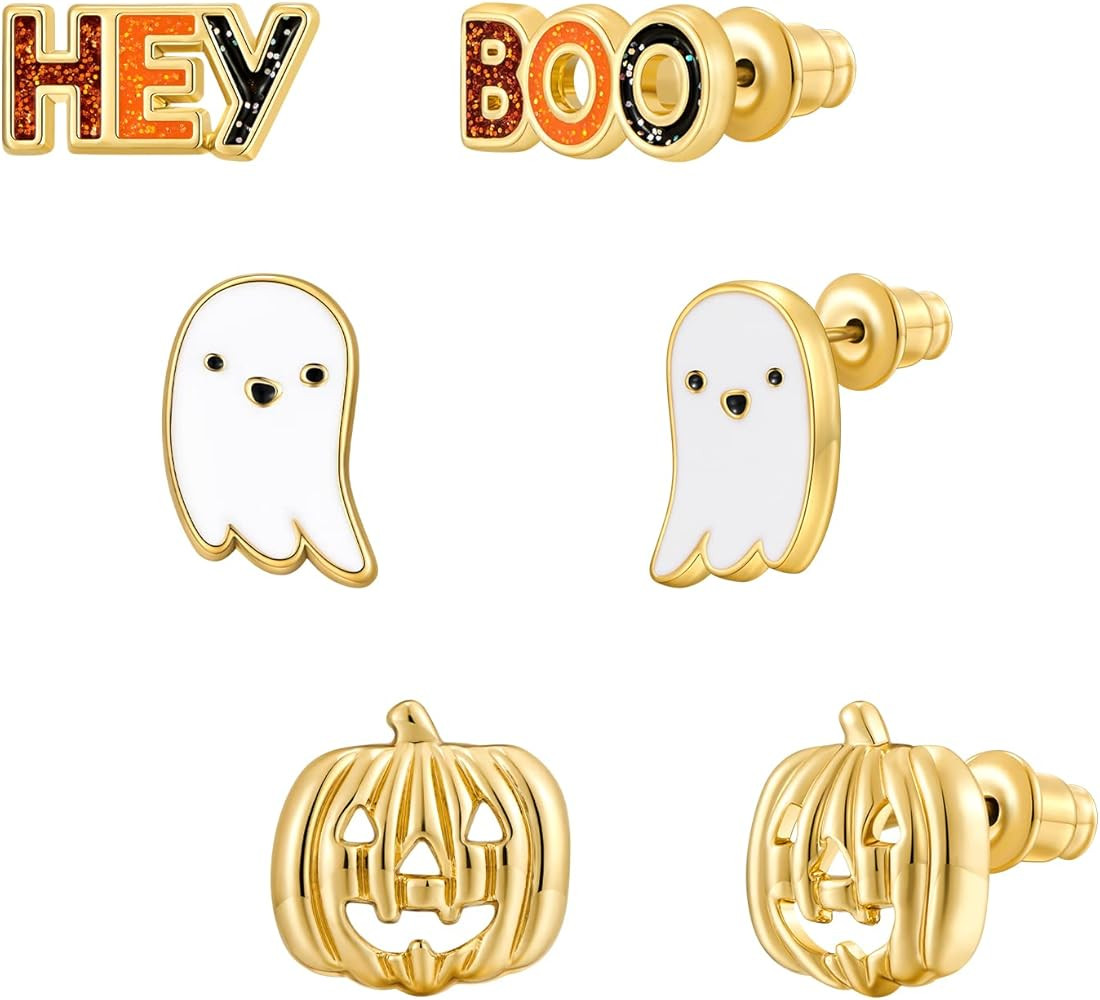 WOWORAMA Halloween Earrings Cute Pumpkin Earrings for Women Fun Crystal Pumpkin Stud Earrings Fun... | Amazon (US)