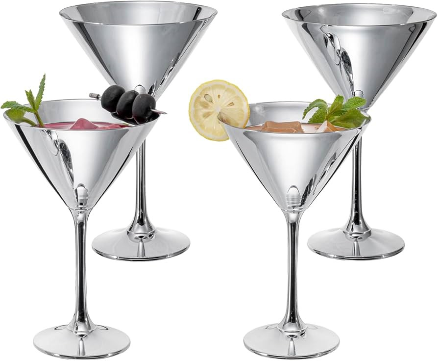 MyGift 8 Ounce Metallic Martini Glasses, Modern Reflective Silver Tone Plated Cocktail Glasses, E... | Amazon (US)