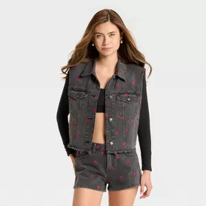 Women's Denim Oversized Trucker Vest - Wild Fable™ Black Wash | Target
