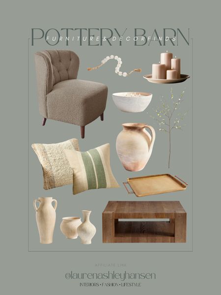 Pottery Barn furniture and decor new arrivals! Beautiful neutral, earthy and warm finds. I absolutely love this oversized wood coffee table. This cozy chair is so pretty too and I love the deep gray / olive color! 

#LTKstyletip #LTKhome