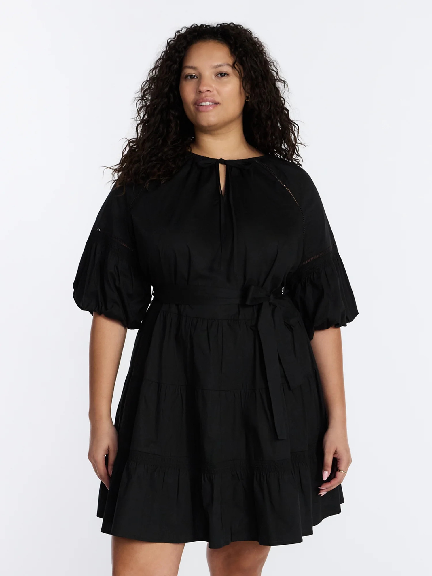 Terra & Sky Women’s Plus Tiered Mini Dress with Elbow Length Sleeves, Sizes 0X-5X | Walmart (US)