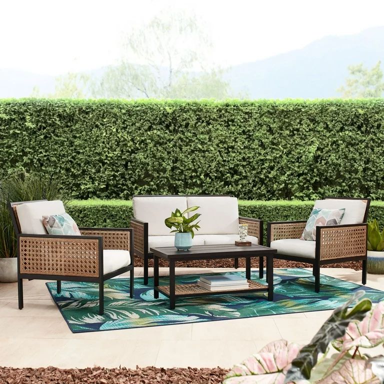 Better Homes & Gardens Cararra Springs 4-Piece Outdoor Chat Set, Black Steel | Walmart (US)