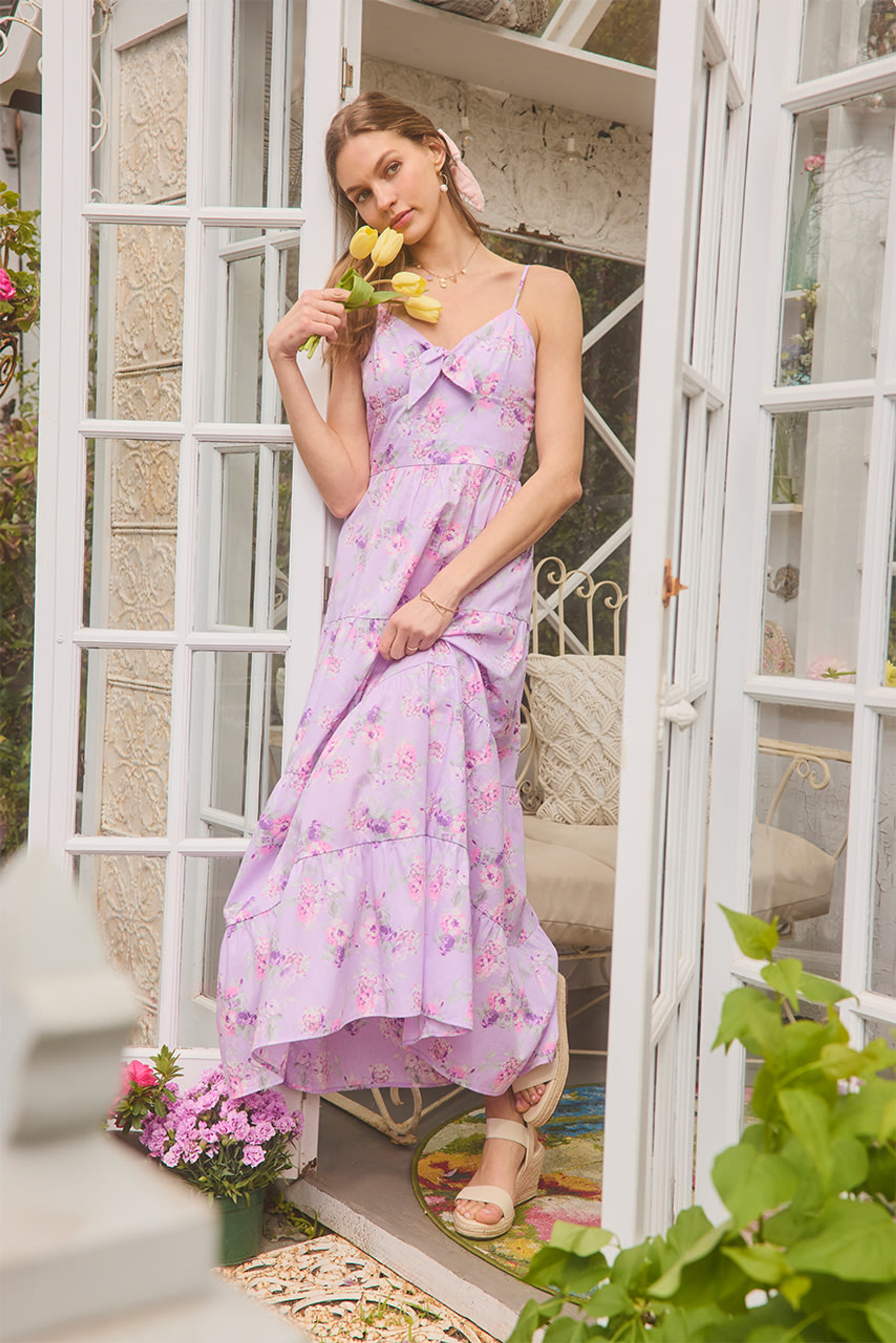 Nicole Tie Front Floral Maxi Dress | Francesca's