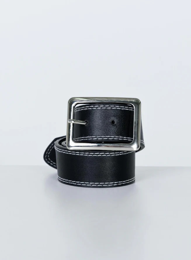 Sydney Contrast Stitch Belt Black | Princess Polly US