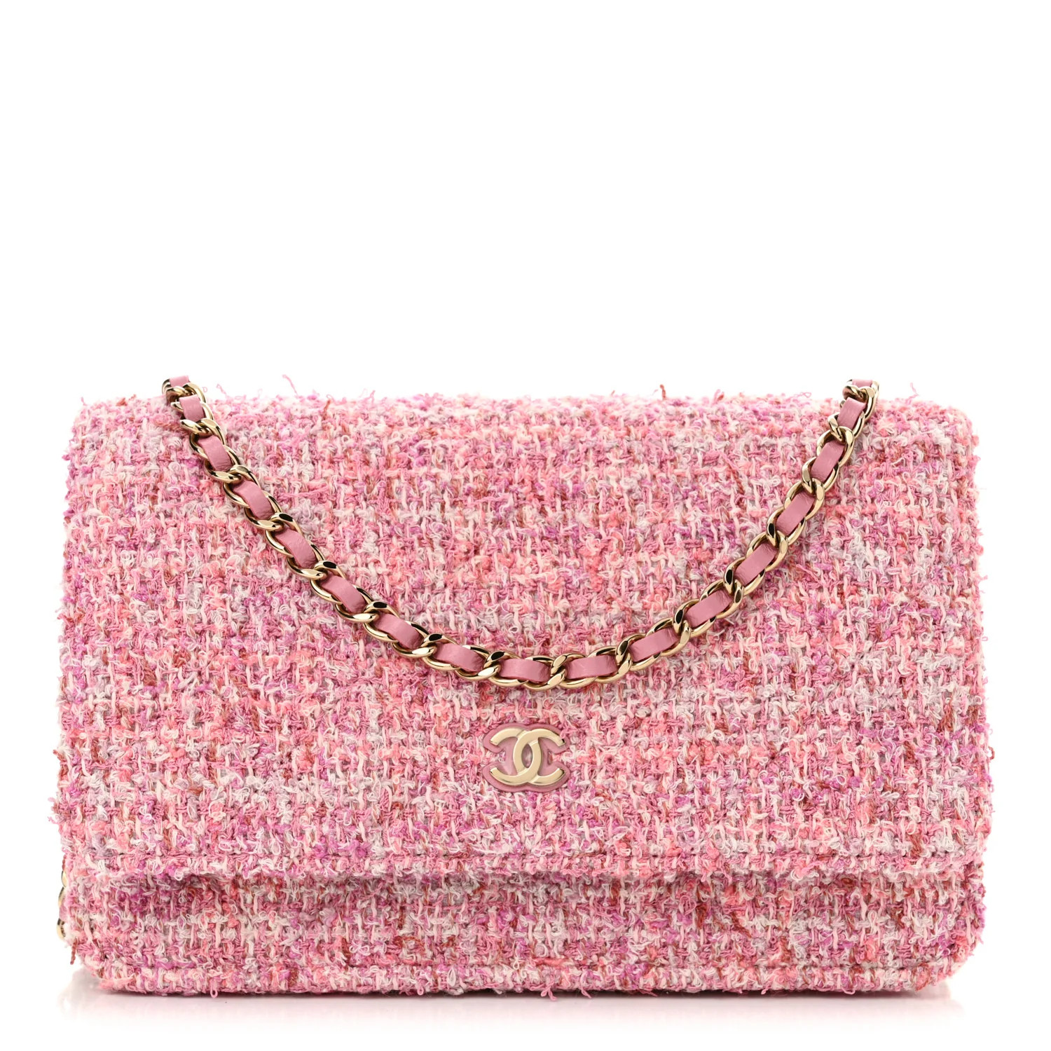 Tweed Quilted Wallet On Chain WOC Pink | FASHIONPHILE (US)
