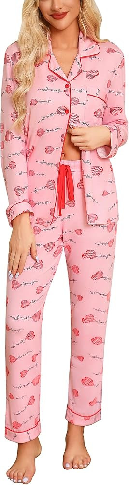 Anjue Pajamas for Women Soft Button Up Pajama Set Long Sleeve Shirt and Pajama Pants Lounge Sets ... | Amazon (US)