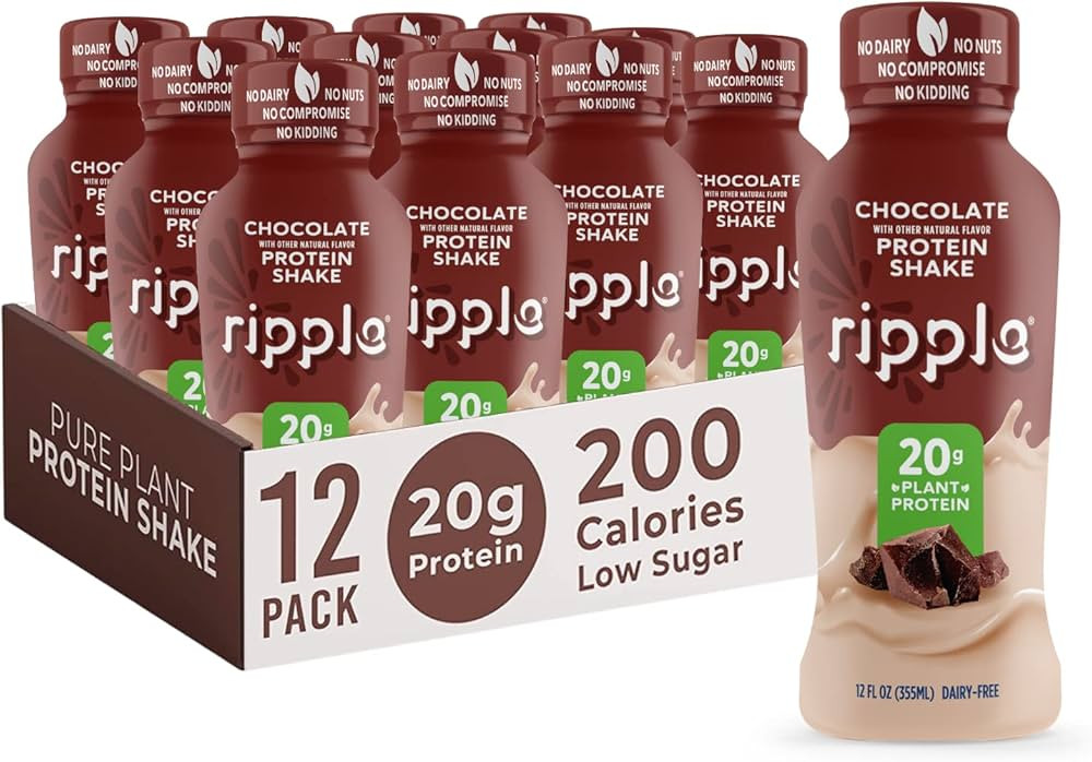 Ripple Vegan Protein Shake | Chocolate | 20g Nutritious Plant Based Pea Protein | Shelf Stable | ... | Amazon (US)