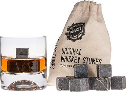 Premium Whiskey Stones Gift Set with 12 Pcs Stones and Bag. Whiskey, Bourbon, Cognac, Scotch,Gin,... | Amazon (US)