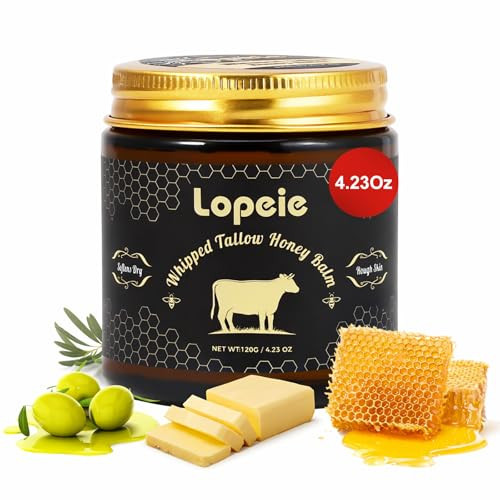 Lopeie Upgraded Organic Beef Tallow for Skin & Face – Whipped Grass-Fed Tallow and Honey Balm for Dry, Sensitive Skin, Natural Hydrating Face Moisturizer with Raw Honey (Unscented) | Amazon (US)