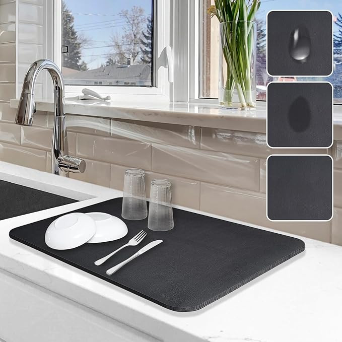 Dish Drying Mat for Kitchen Counter, 12"x19" Dish Drying Pad with Non-slip Rubber Backed, Hide St... | Amazon (US)