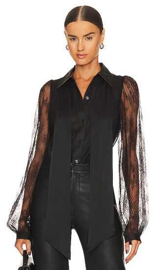 Linneta Tie Neck Shirt in True Black | Revolve Clothing (Global)