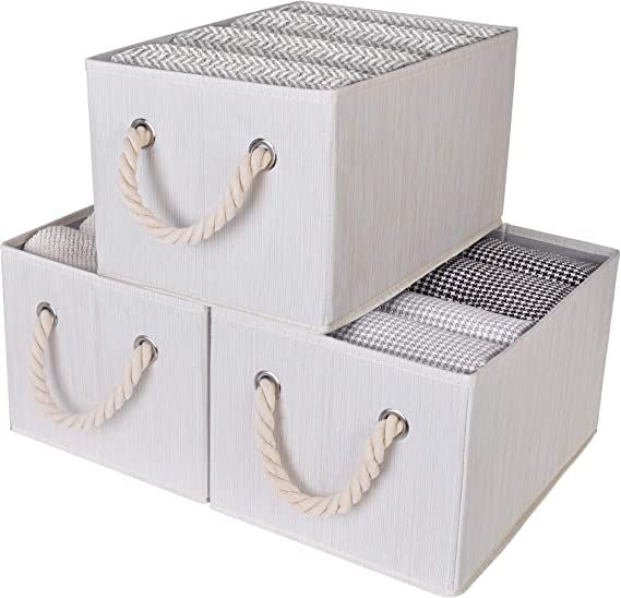 StorageWorks Storage Bins with Cotton Rope Handles, Storage Basket for Shelves, Mixing of Beige, ... | Amazon (US)