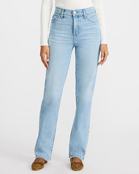 High Waisted Light Wash Straight Jeans | Express