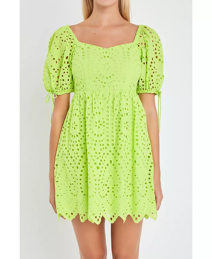 English Factory Women's Eyelet Scallop Edge Mini Dress - Macy's | Macy's