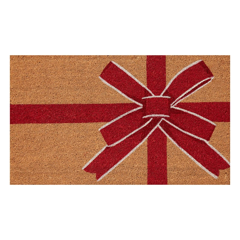 Classic Christmas Red Gift Bow Coir Mat, 18x30 | At Home