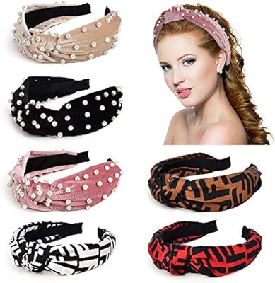 HOKPA Faux Pearl Headbands for Women Set, 3 Velvet Faux Pearl Hairbands and 3 Letter F Hairbands,... | Amazon (US)