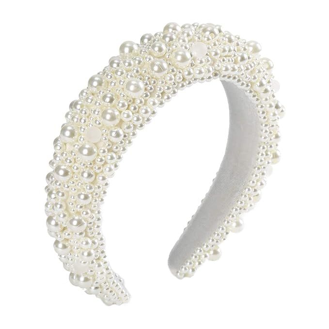 HAIMEIKANG Rhinestone Padded Headbands for Women Girls Pearl Velet Wide - Edge Headband Hair Hoop... | Amazon (US)