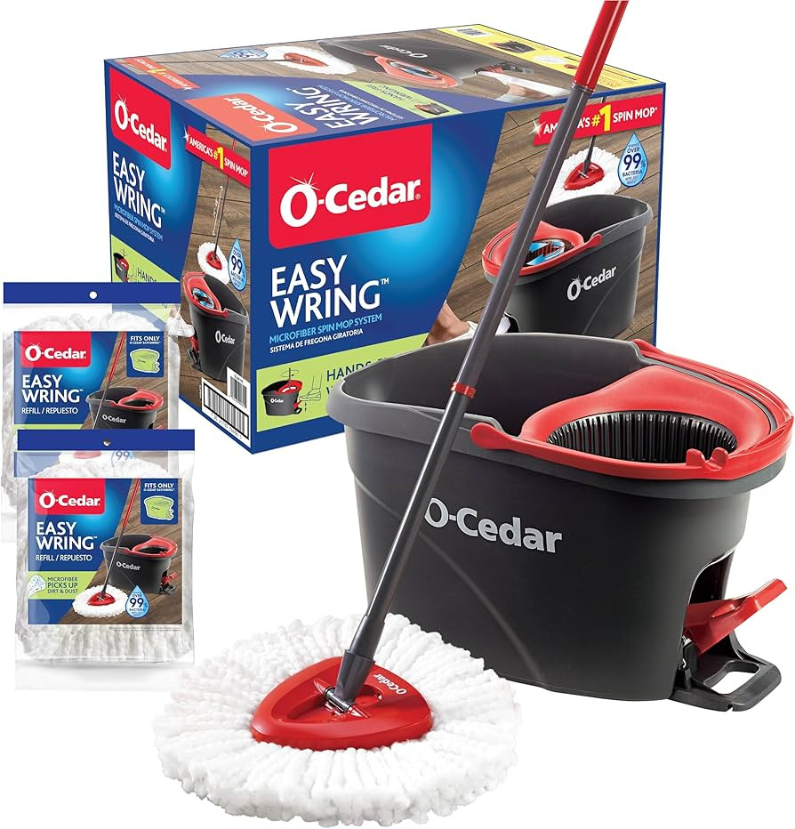 O-Cedar EasyWring Microfiber Spin Mop & Bucket Floor Cleaning System + 2 Extra Refills, Red/Gray | Amazon (US)
