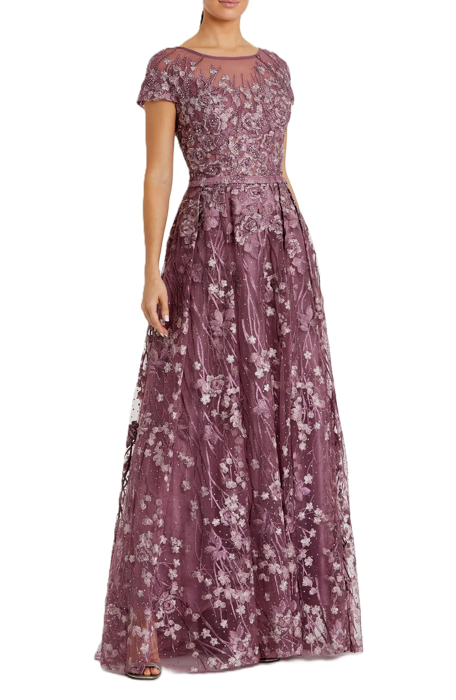 Embellished Floral Cap Sleeve A Line Gown | Nordstrom