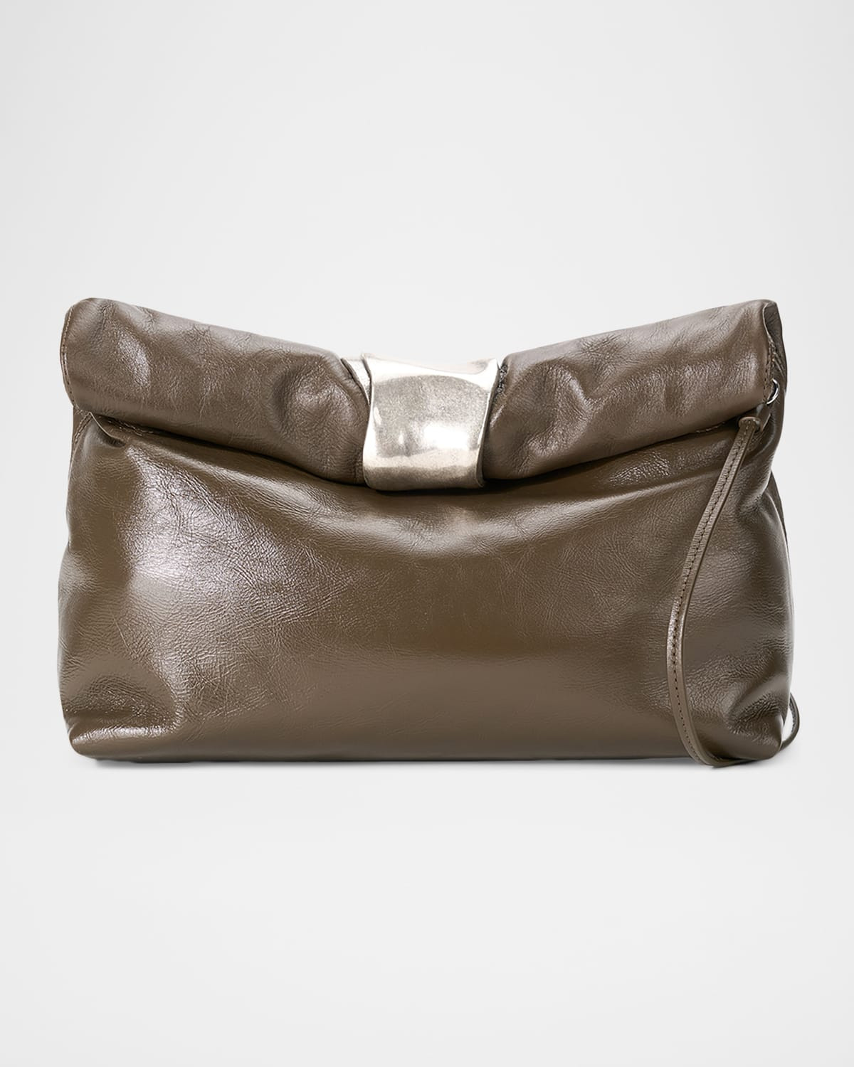 Rolled Cuff-Embellished Leather Clutch Bag | Neiman Marcus