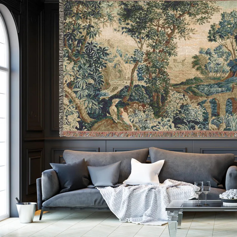 French Tapestry Woven Blanket, Verdure With Parrots, Old Money Home Decor Throw, Wall Hanging Fre... | Etsy (US)