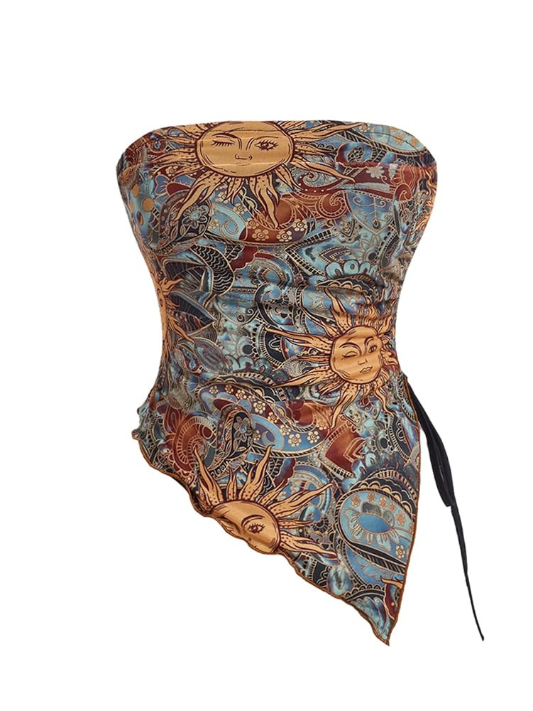 Milumia Women's Boho Printed Strapless Crop Top Asymmetrical Hem Ruched Tube Tops | Amazon (US)