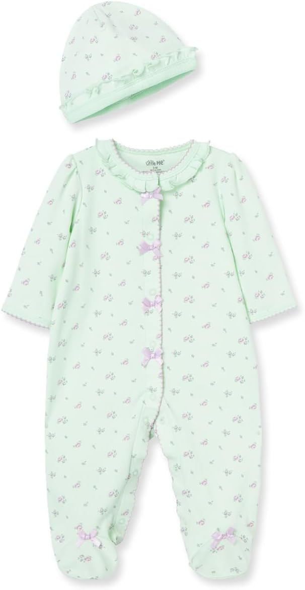 Little Me Baby Girls 100% Cotton Footie and Cap Set, Preemie to 12 Months | Amazon (US)