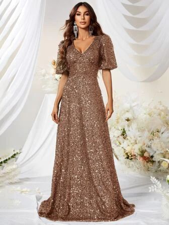 Giffniseti Puff Sleeve Sequin Formal Dress | SHEIN