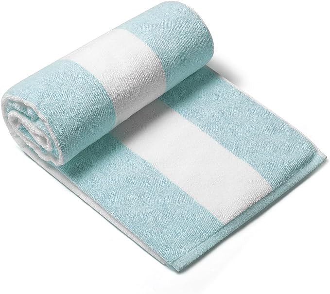 CLOWOOD Plush Oversized Beach Towel - Cotton 40 x 72 Inch Large Thick Aqua Striped Cabana Pool Sw... | Amazon (US)
