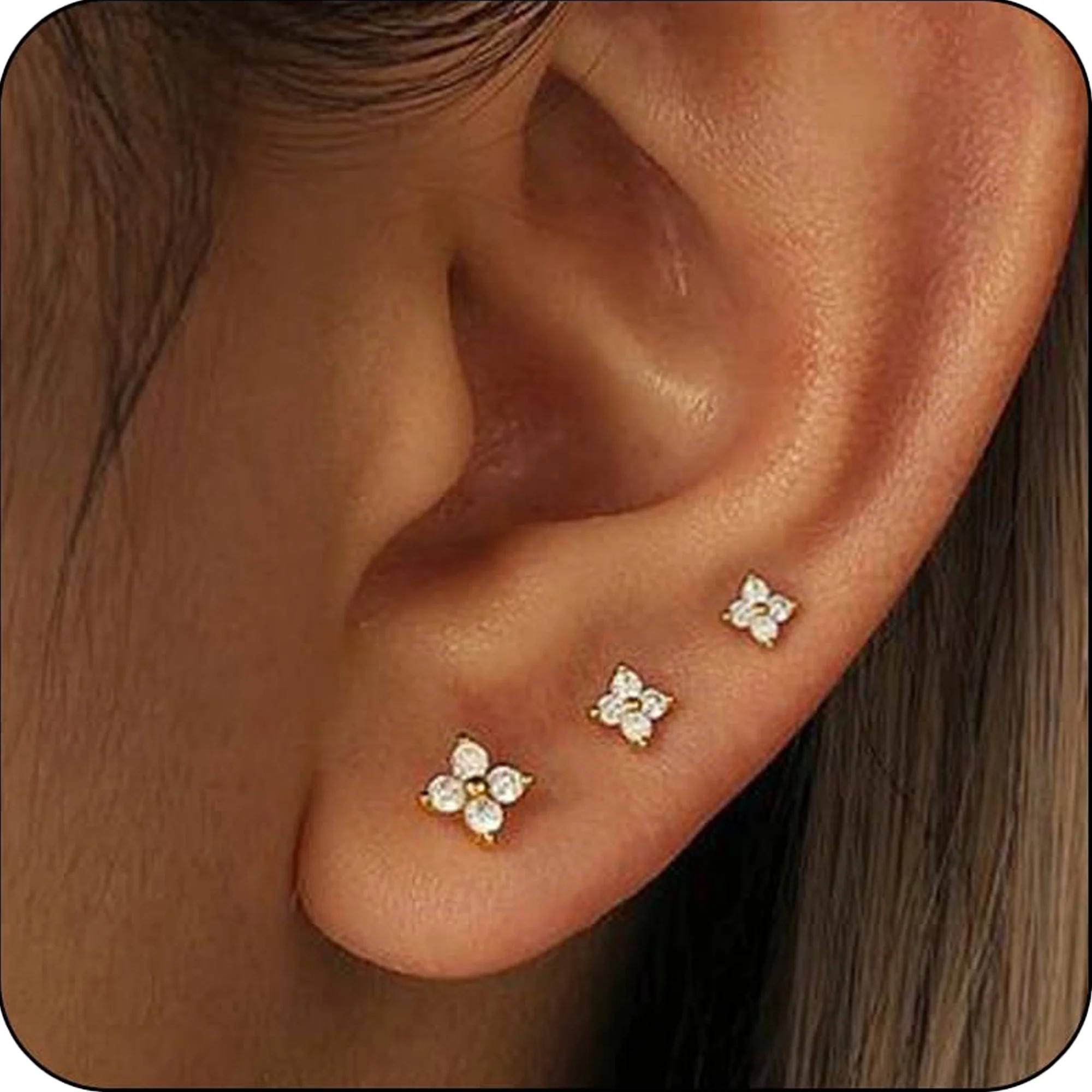 LUNVKY 3 Pairs 18K Gold Plated Flower Stud Earrings for Women Small Cartilage Hypoallergenic Post... | Walmart (US)