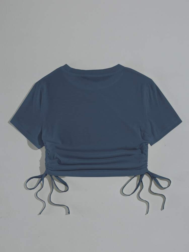 Solid Drawstring Side Crop Tee | SHEIN