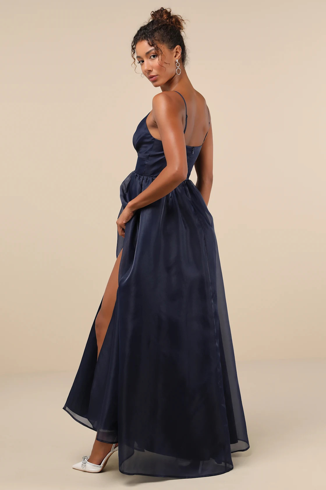 Authentic Glamour Navy Organza Sleeveless Cutout Maxi Dress | Lulus