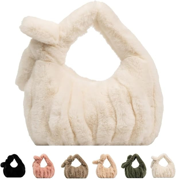 Fluffy Knotted Tote Bag for Women Plush Shoulder Cloud Handbag Furry Dumpling Pouch Y2K Fuzzy Pur... | Amazon (US)